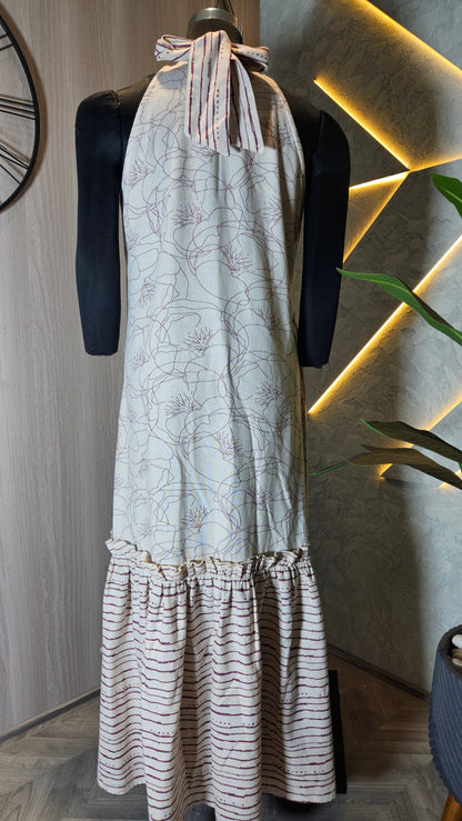 083-D-HOB Handcrafted Cotton Halter Neck Maxi Dress – Made in India