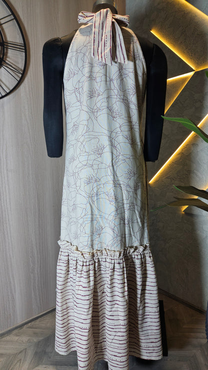 083-D-HOB Handcrafted Cotton Halter Neck Maxi Dress – Made in India