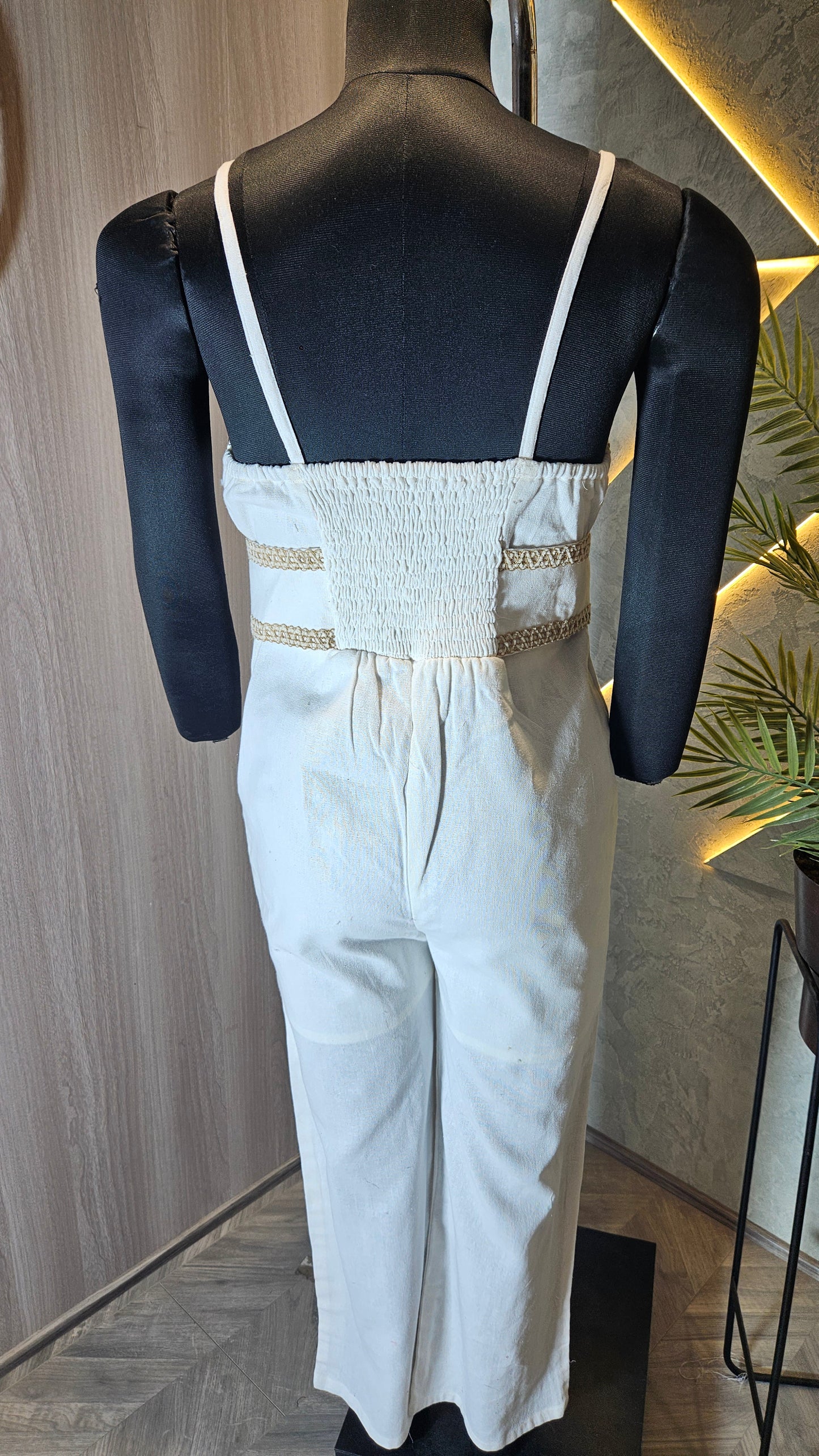 096-JS-HOB Women's Handcrafted Cotton Jumpsuit with Decorative Lace Belt – Made in India