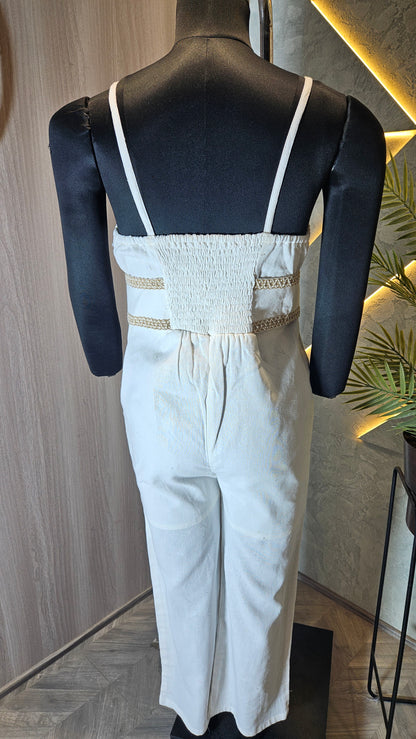 096-JS-HOB Women's Handcrafted Cotton Jumpsuit with Decorative Lace Belt – Made in India