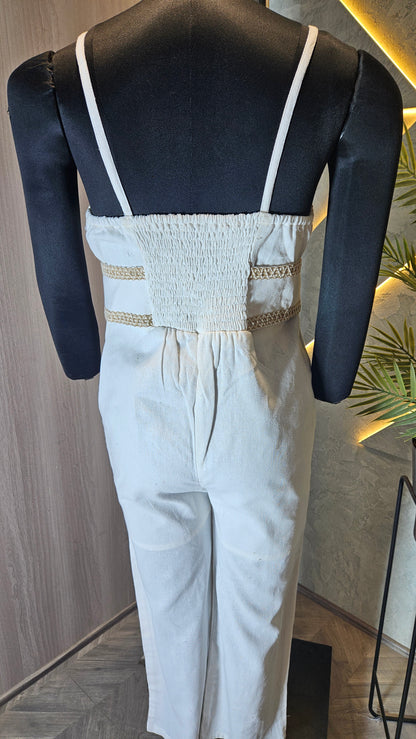 096-JS-HOB Women's Handcrafted Cotton Jumpsuit with Decorative Lace Belt – Made in India