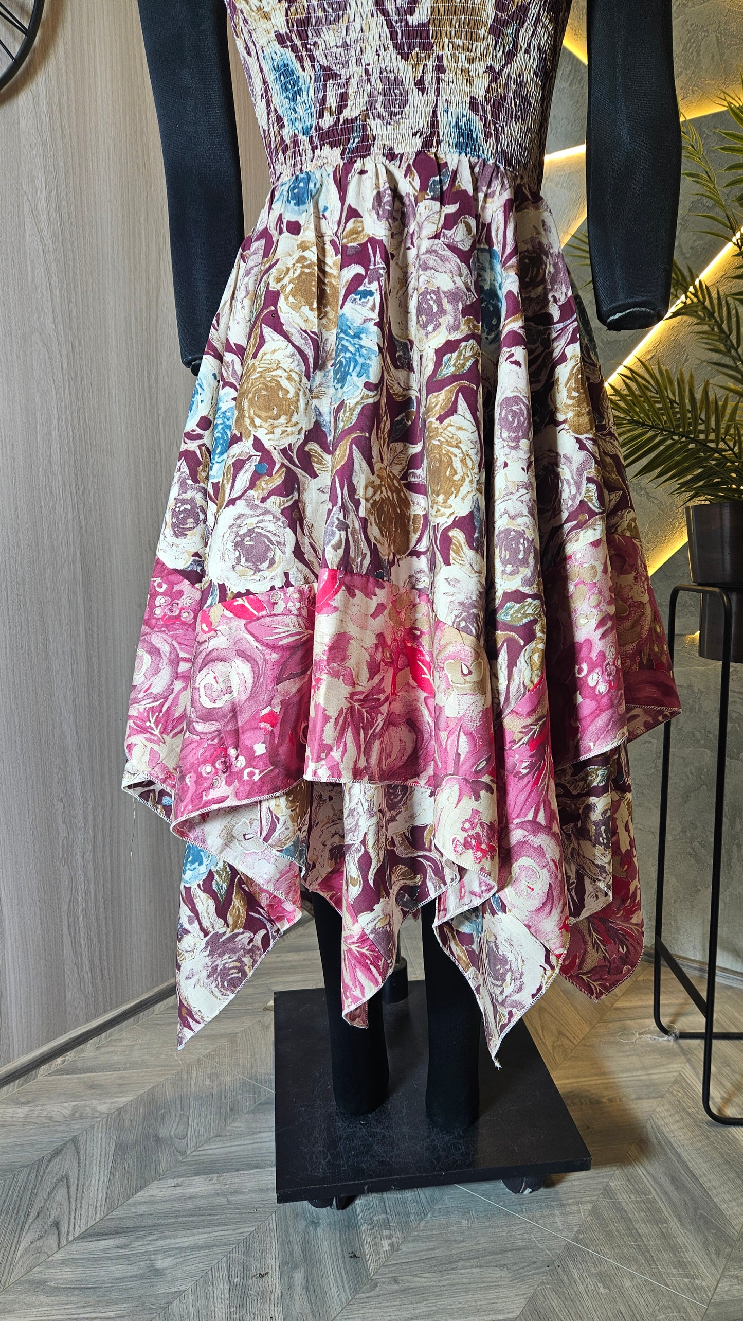 0100-D-HOB Women's Elegant Handcrafted Floral Printed Summer Dress- Made in India