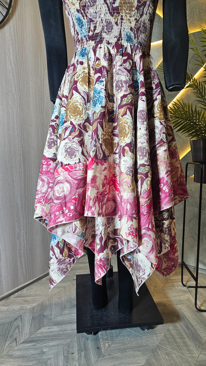 0100-D-HOB Women's Elegant Handcrafted Floral Printed Summer Dress- Made in India