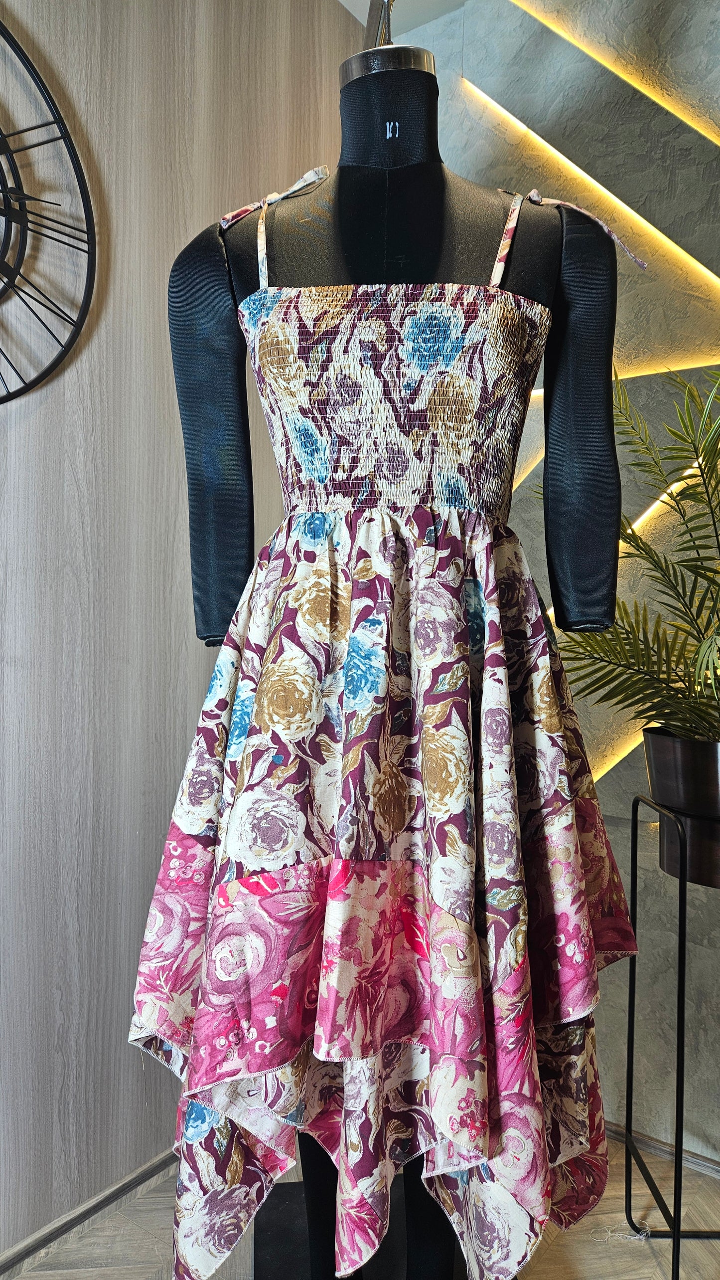 0100-D-HOB Women's Elegant Handcrafted Floral Printed Summer Dress- Made in India