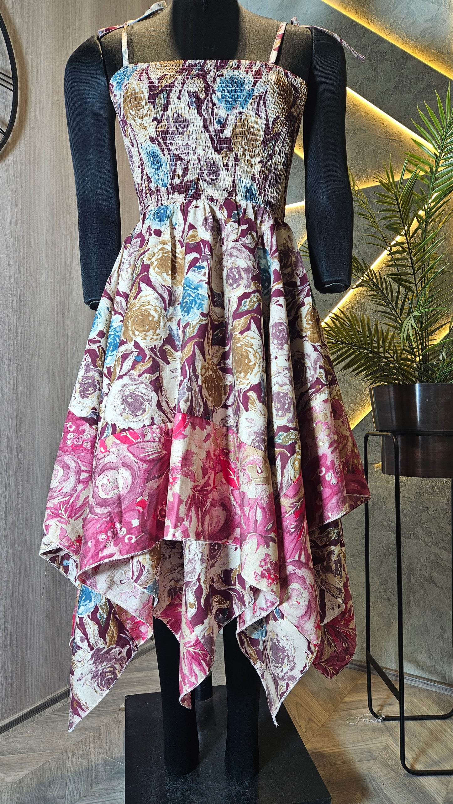 0100-D-HOB Women's Elegant Handcrafted Floral Printed Summer Dress- Made in India