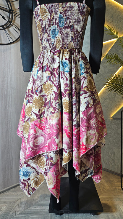 0100-D-HOB Women's Elegant Handcrafted Floral Printed Summer Dress- Made in India