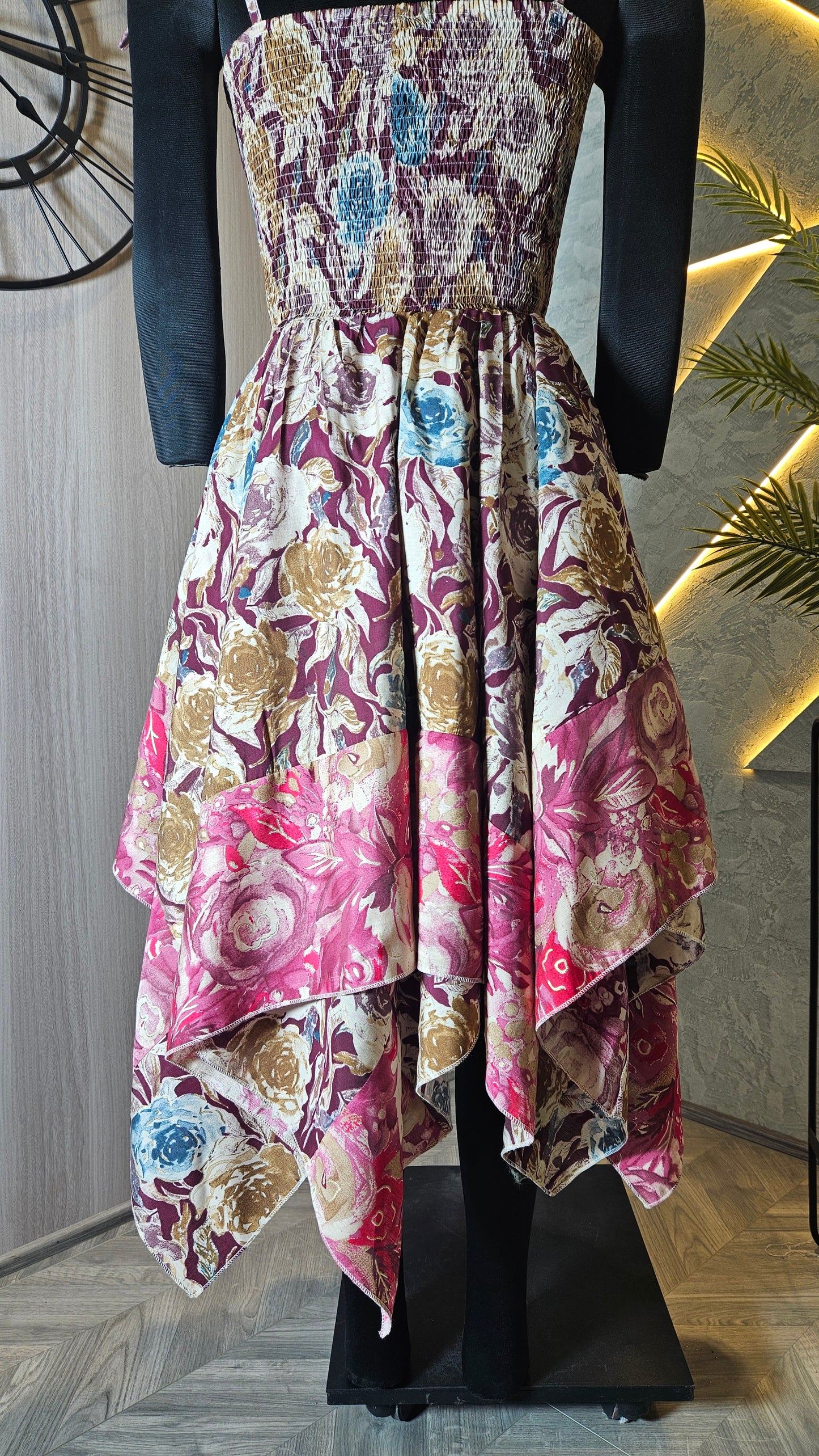 0100-D-HOB Women's Elegant Handcrafted Floral Printed Summer Dress- Made in India