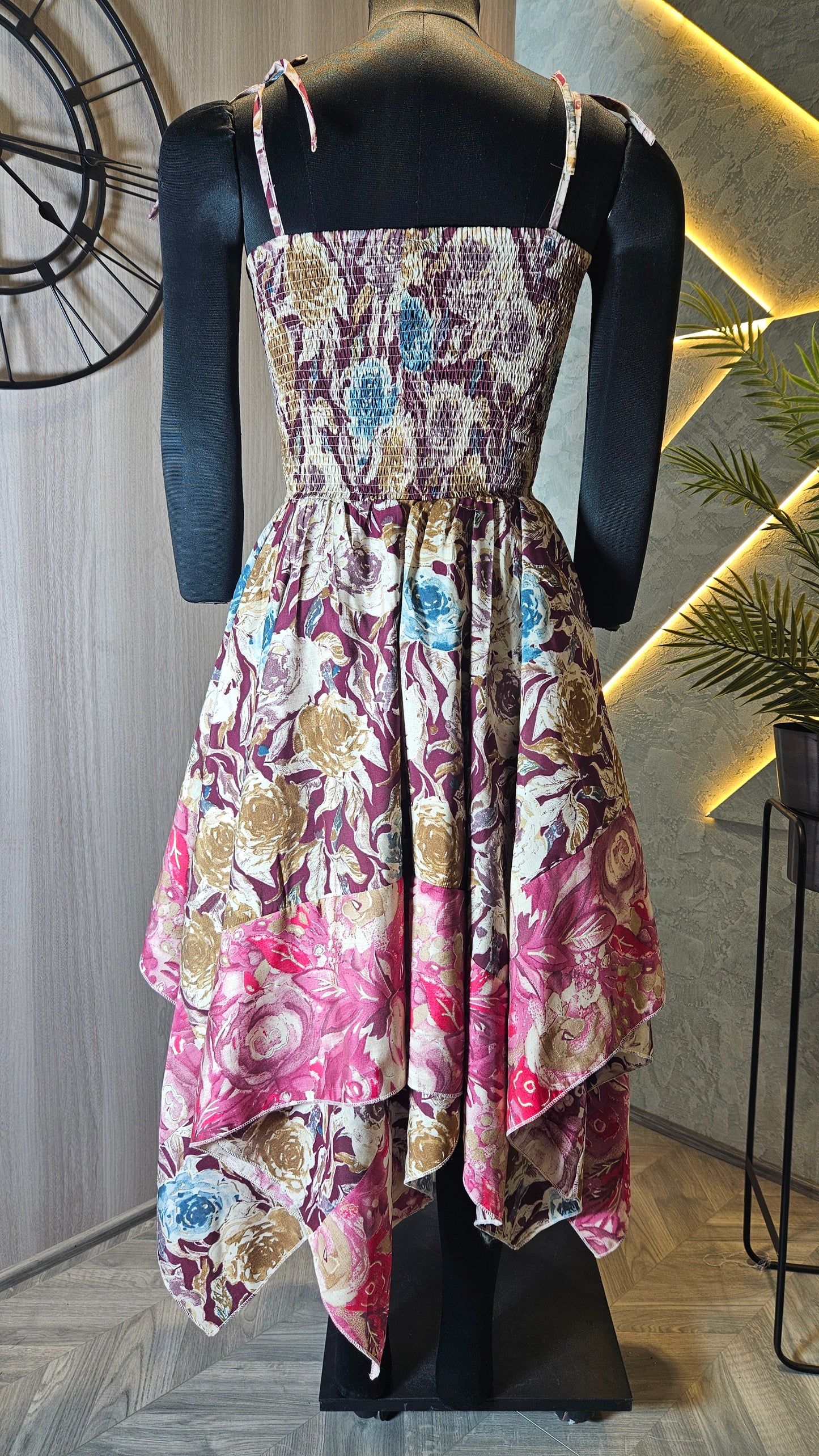 0100-D-HOB Women's Elegant Handcrafted Floral Printed Summer Dress- Made in India