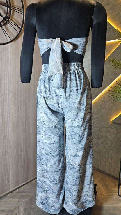 0102-C-HOB Women's Strapless Marble-Print Jumpsuit- Made in India