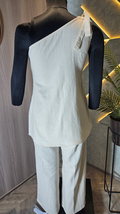 0104-C-HOB Artisanal One-Shoulder Handloom Cotton Top - Made in India