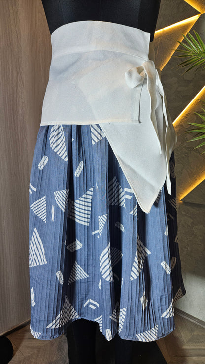 0114-SK-HOB Women's High-Waist Pleated Skirt with Wide Obi Belt - Made in India