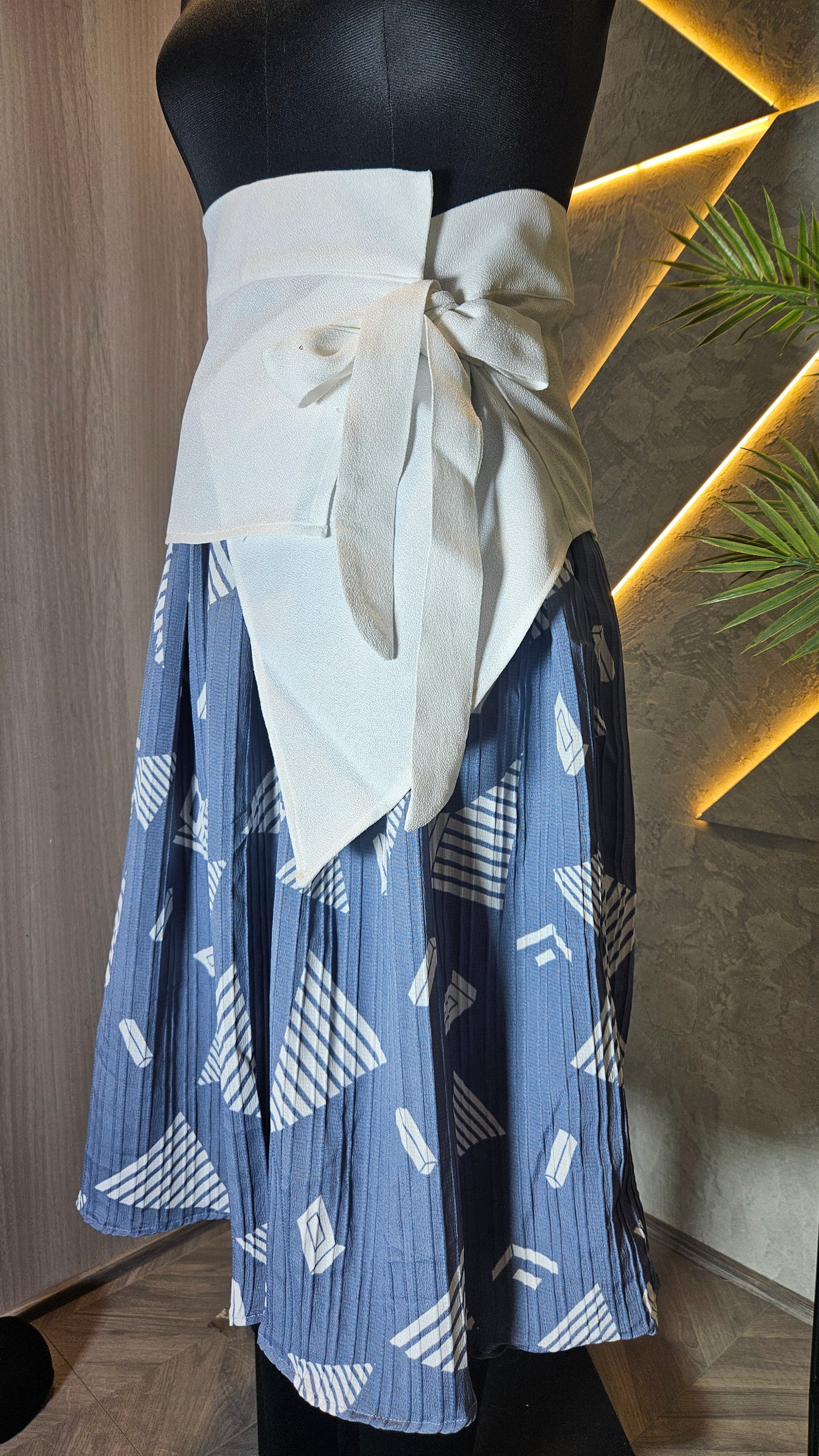 0114-SK-HOB Women's High-Waist Pleated Skirt with Wide Obi Belt - Made in India