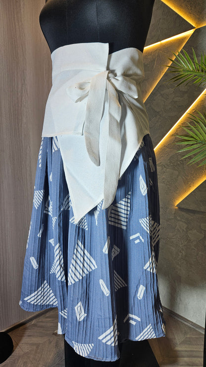 0114-SK-HOB Women's High-Waist Pleated Skirt with Wide Obi Belt - Made in India