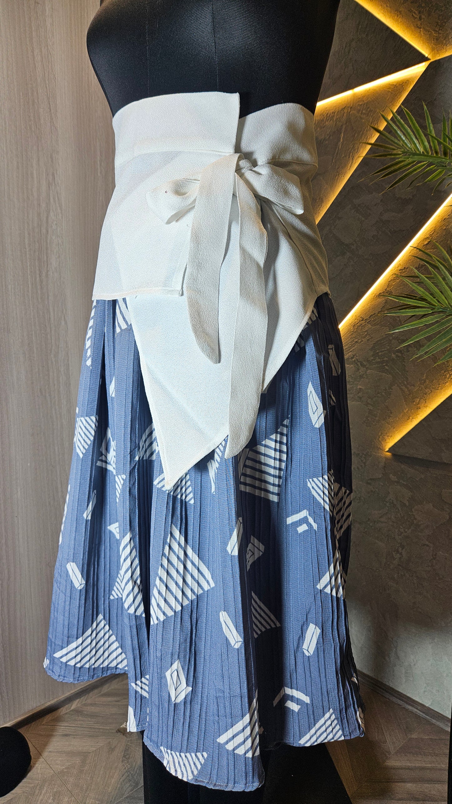 0114-SK-HOB Women's High-Waist Pleated Skirt with Wide Obi Belt - Made in India