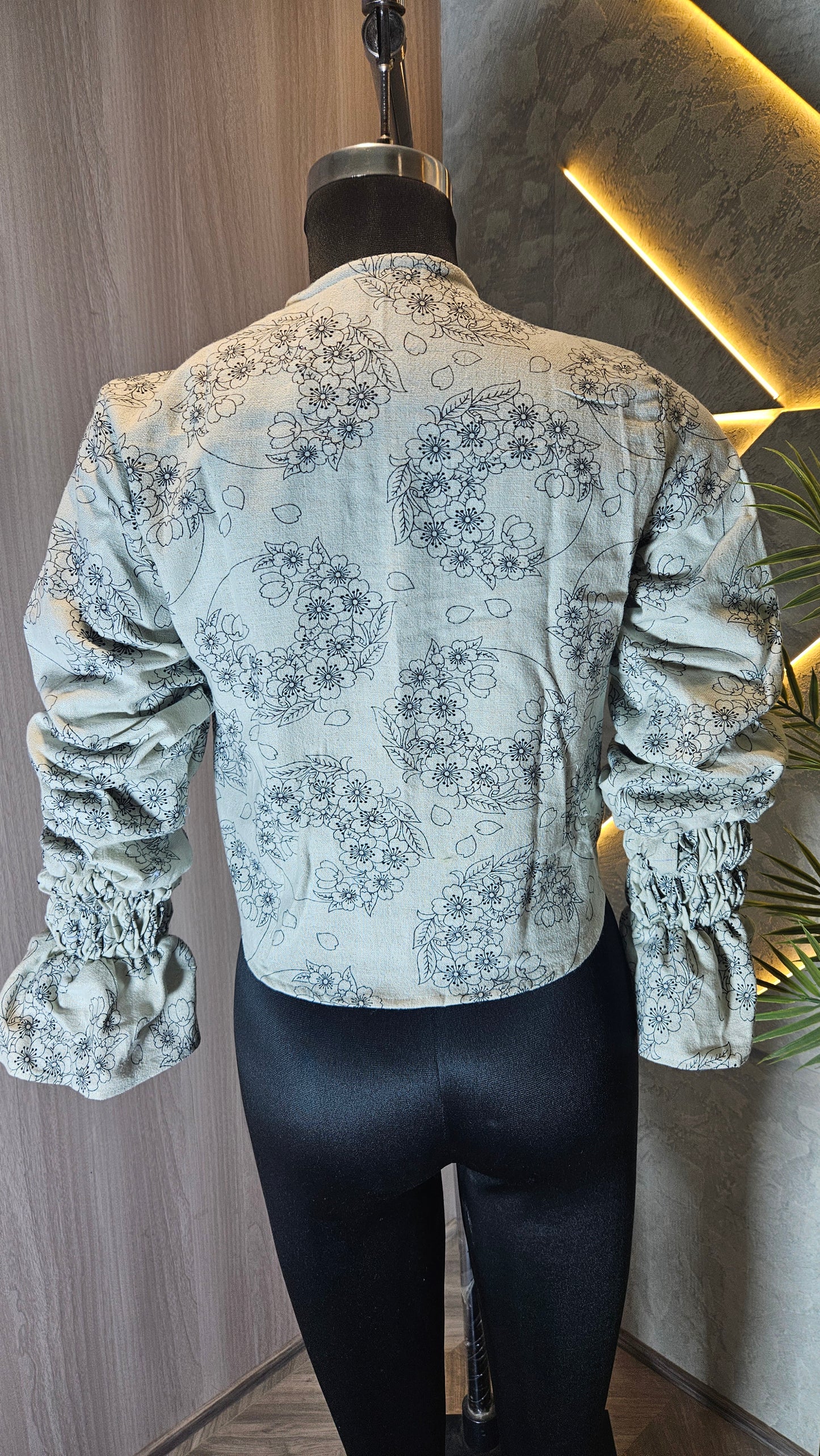 0115-T-HOB Boho Ruched Floral Cut-Out Crop Top - Made in India