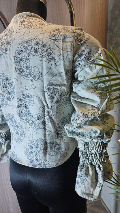 0115-T-HOB Boho Ruched Floral Cut-Out Crop Top - Made in India