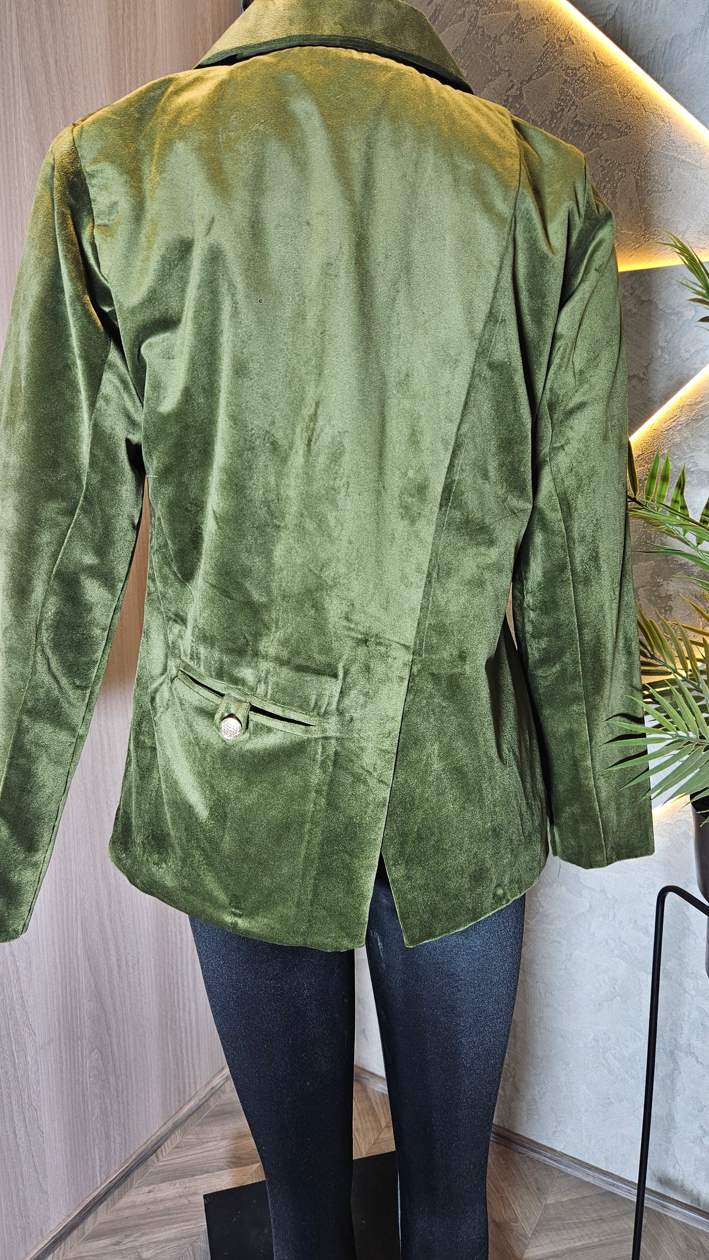 0116-J-HOB- Velvet Olive Green Blazer Jacket – Women’s Elegant Outerwear - Made in India