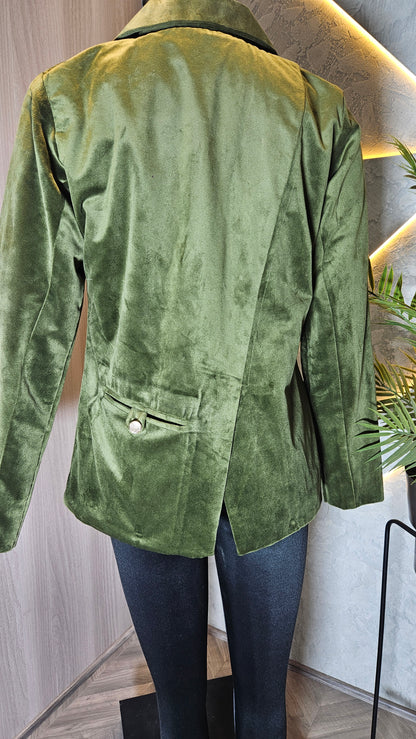 0116-J-HOB- Velvet Olive Green Blazer Jacket – Women’s Elegant Outerwear - Made in India