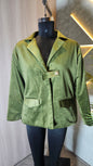 0117-J-HOB- Women's Olive Green Velvet Blazer Jacket - Made in India