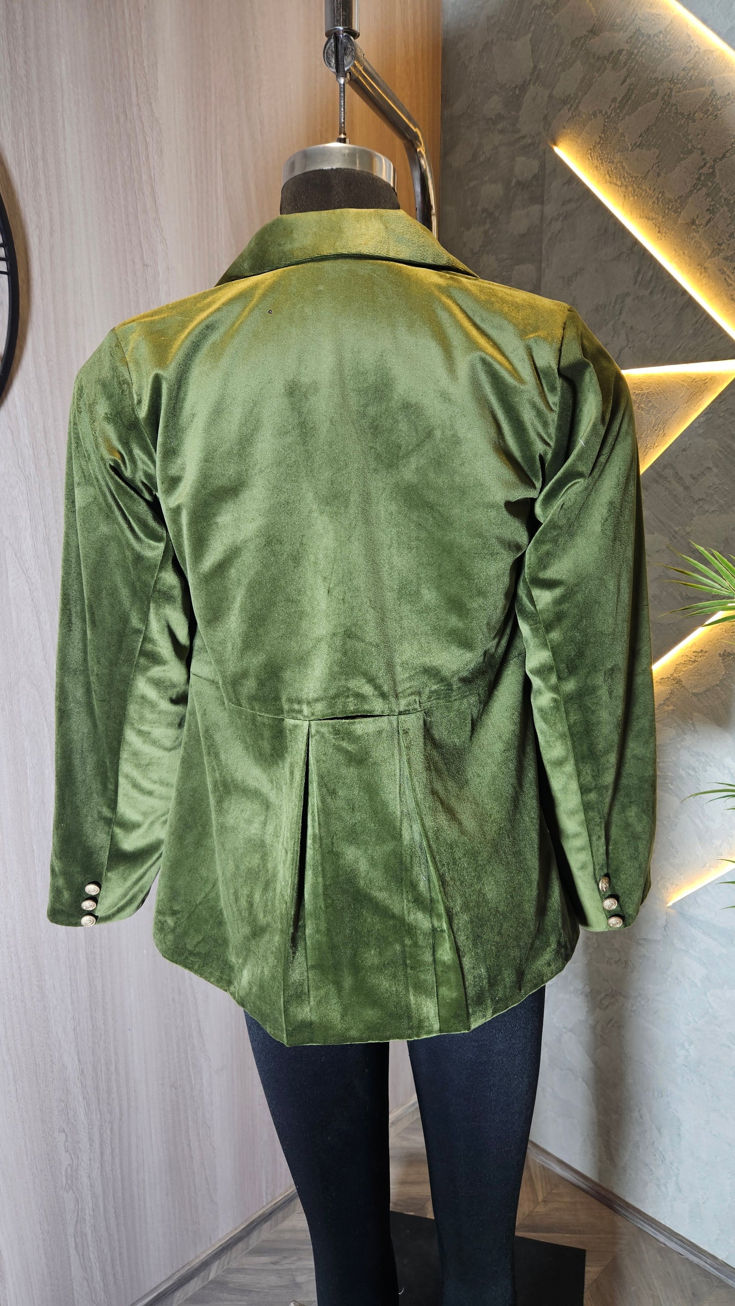 0117-J-HOB- Women's Olive Green Velvet Blazer Jacket - Made in India