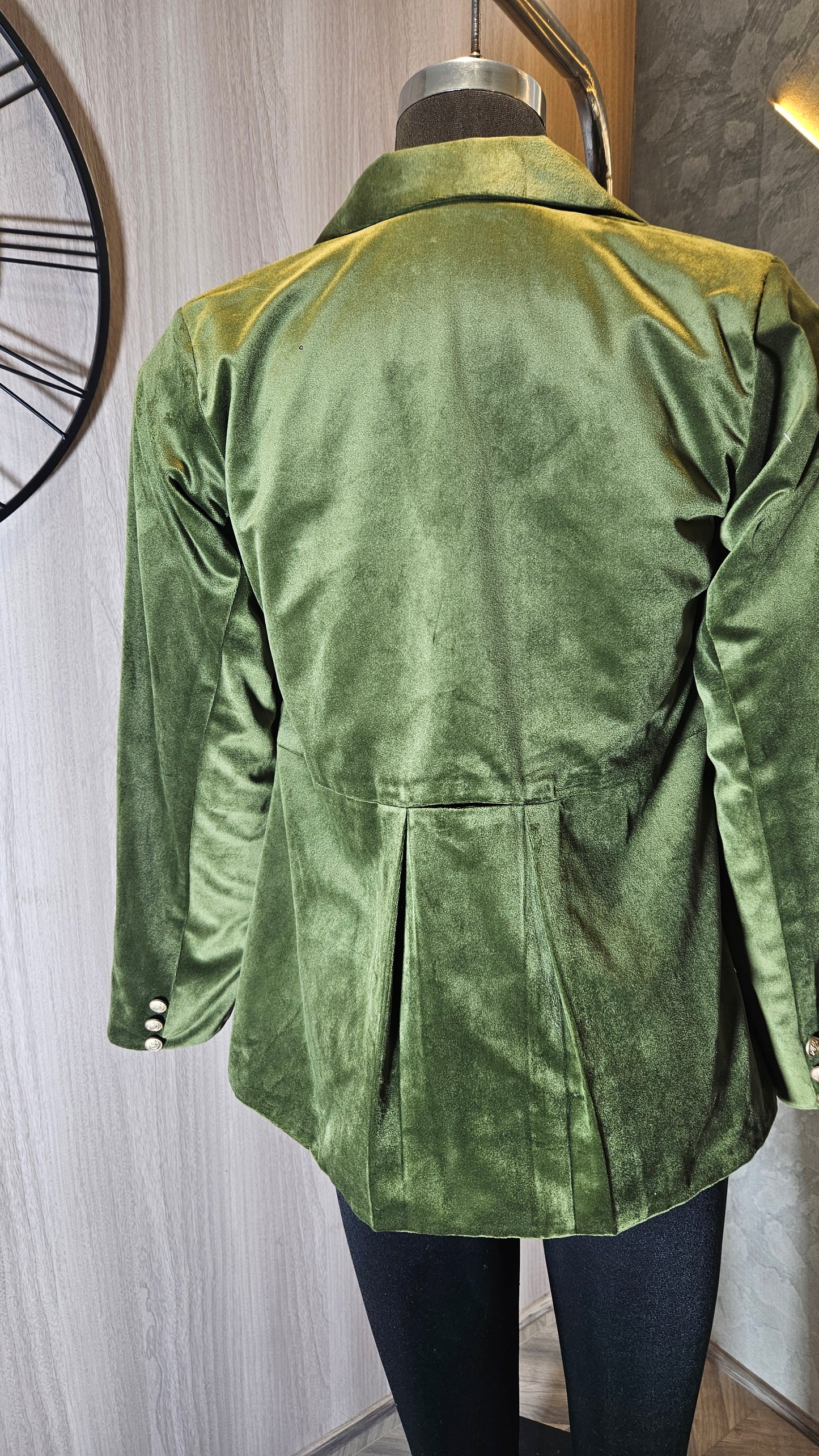 0117-J-HOB- Women's Olive Green Velvet Blazer Jacket - Made in India