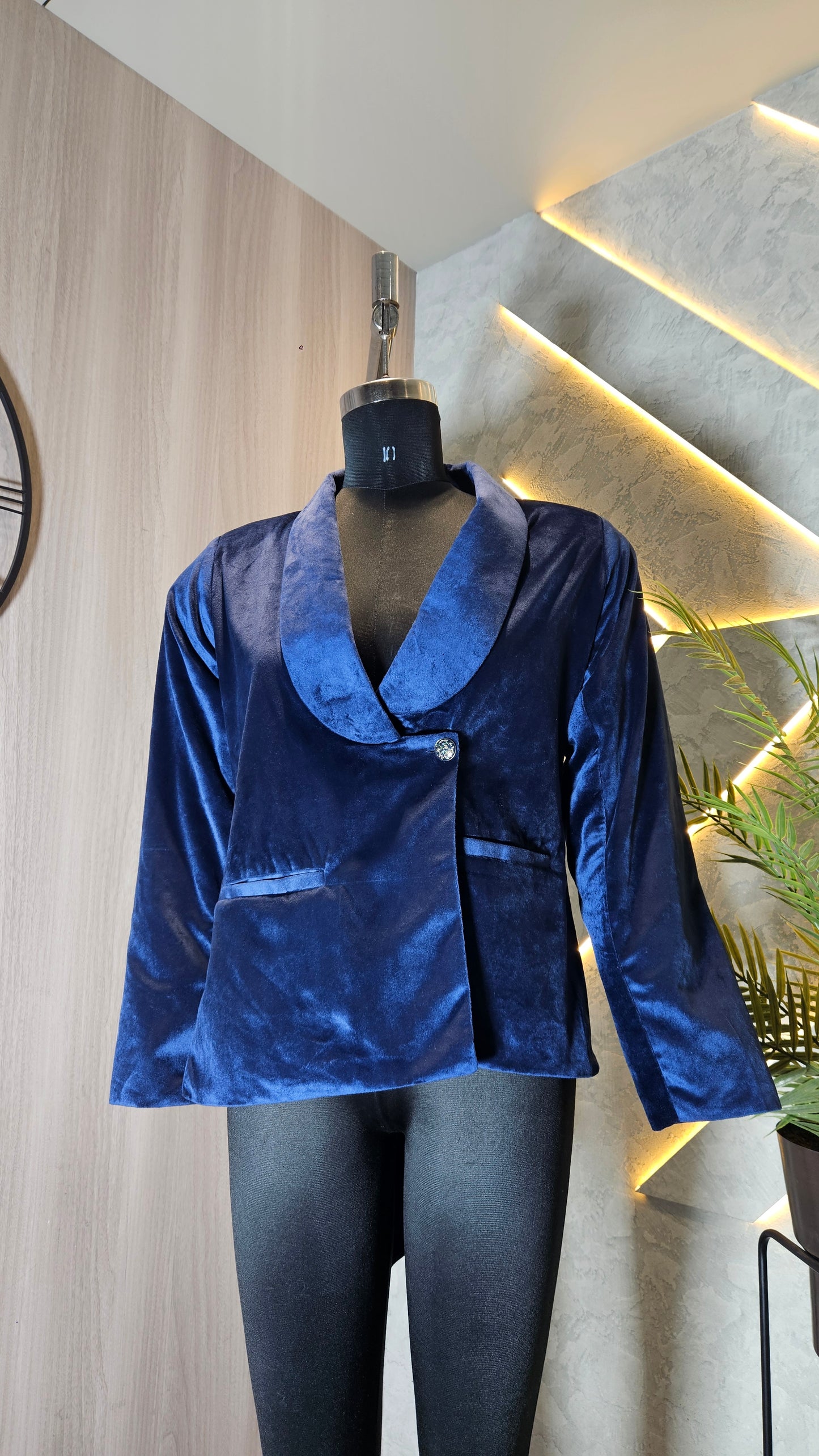 0119-J-HOB-Royal Midnight Blue Women's Velvet Blazer - Made in India
