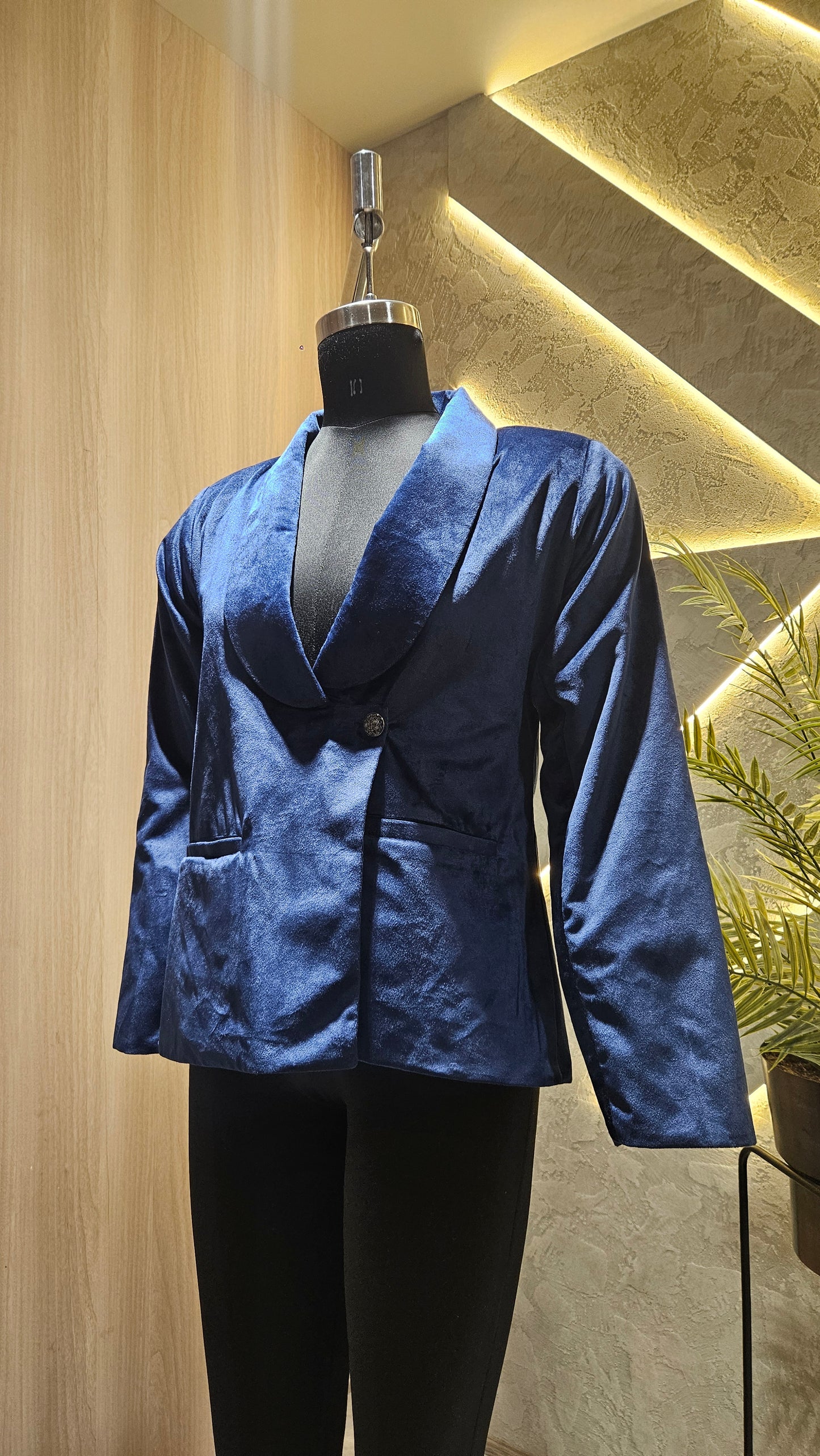 0119-J-HOB-Royal Midnight Blue Women's Velvet Blazer - Made in India