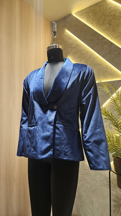 0119-J-HOB-Royal Midnight Blue Women's Velvet Blazer - Made in India