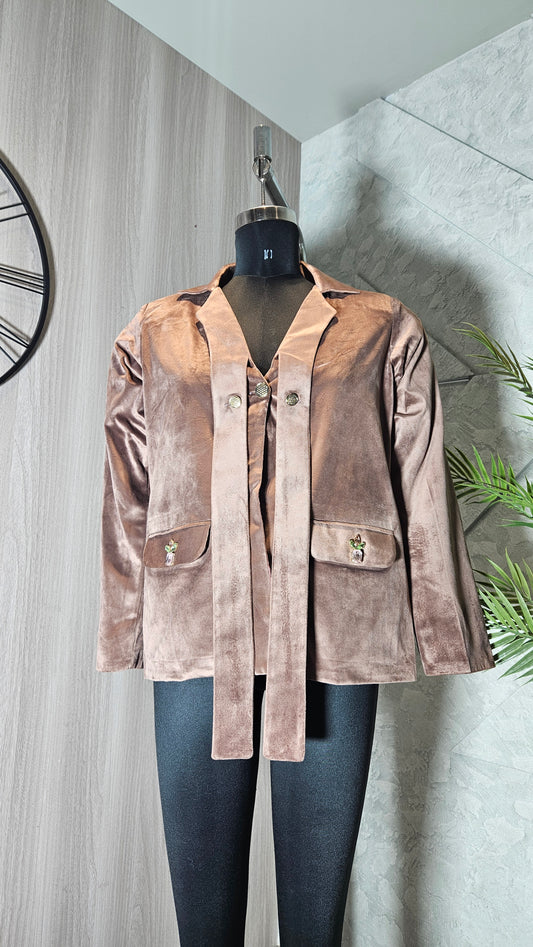 0120-J-HOB-Velvet Blazer-Style Women's Top with Embellished Pockets - Made in India
