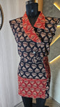0125-C-HOB- Women's Ethnic Fusion Wrap Top with Skirt in Handblock Print - Made in India