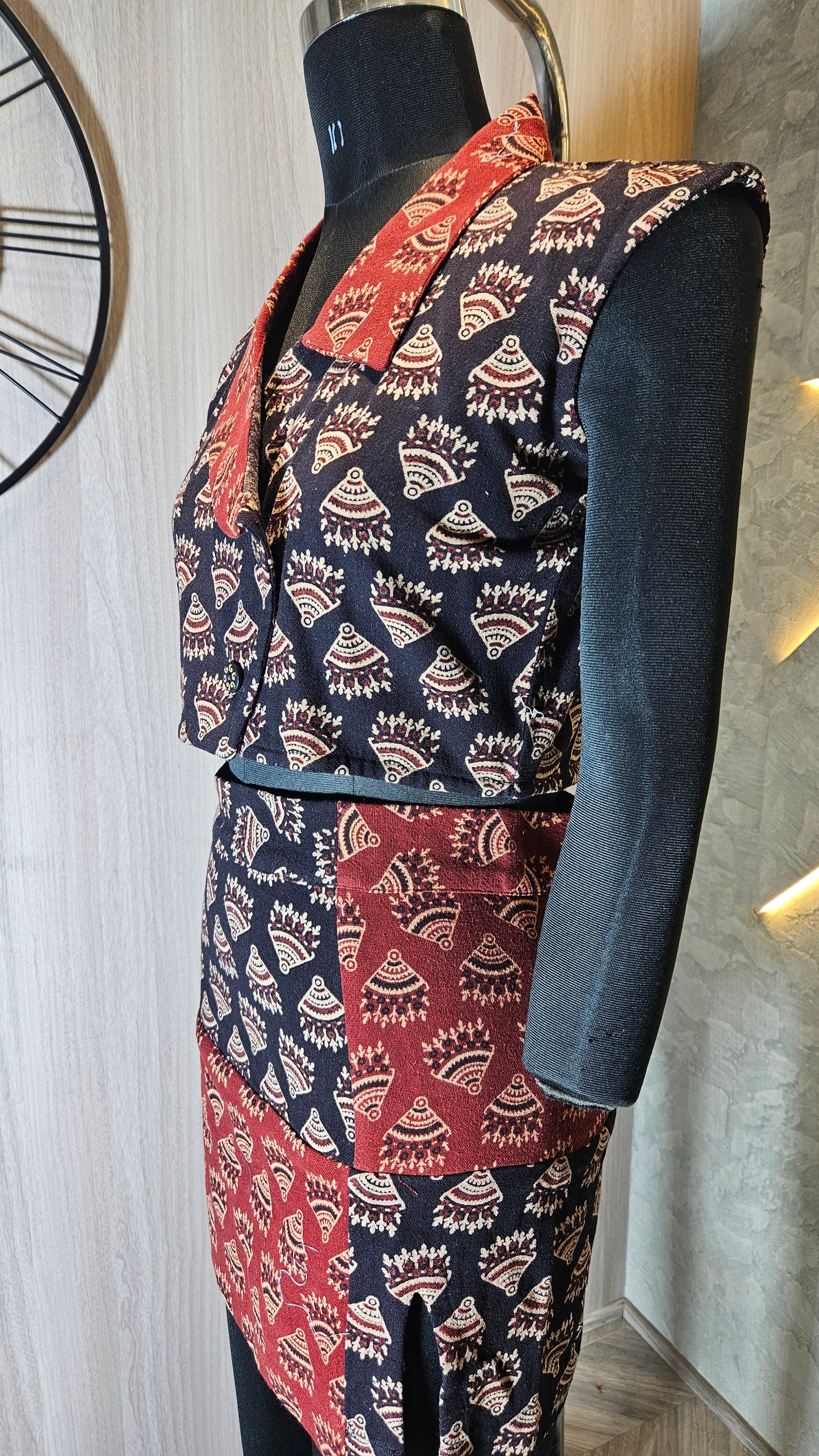 0125-C-HOB- Women's Ethnic Fusion Wrap Top with Skirt in Handblock Print - Made in India