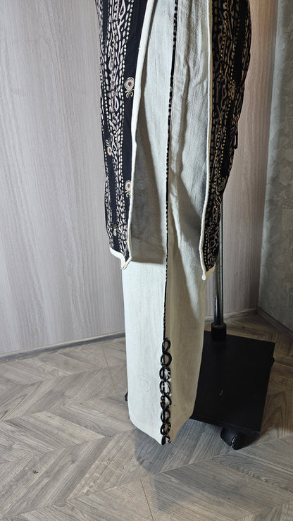 0127-C-HOB- Handcrafted Ethnic Black & Beige Kurti Set- Made in India