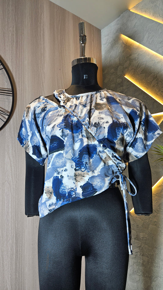 0131-T-HOB- Elegant Abstract Printed Wrap-Style Top - Made in India