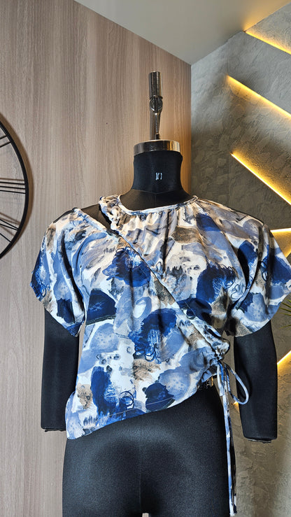 0131-T-HOB- Elegant Abstract Printed Wrap-Style Top - Made in India