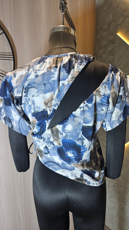 0131-T-HOB- Elegant Abstract Printed Wrap-Style Top - Made in India