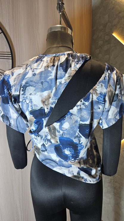 0131-T-HOB- Elegant Abstract Printed Wrap-Style Top - Made in India