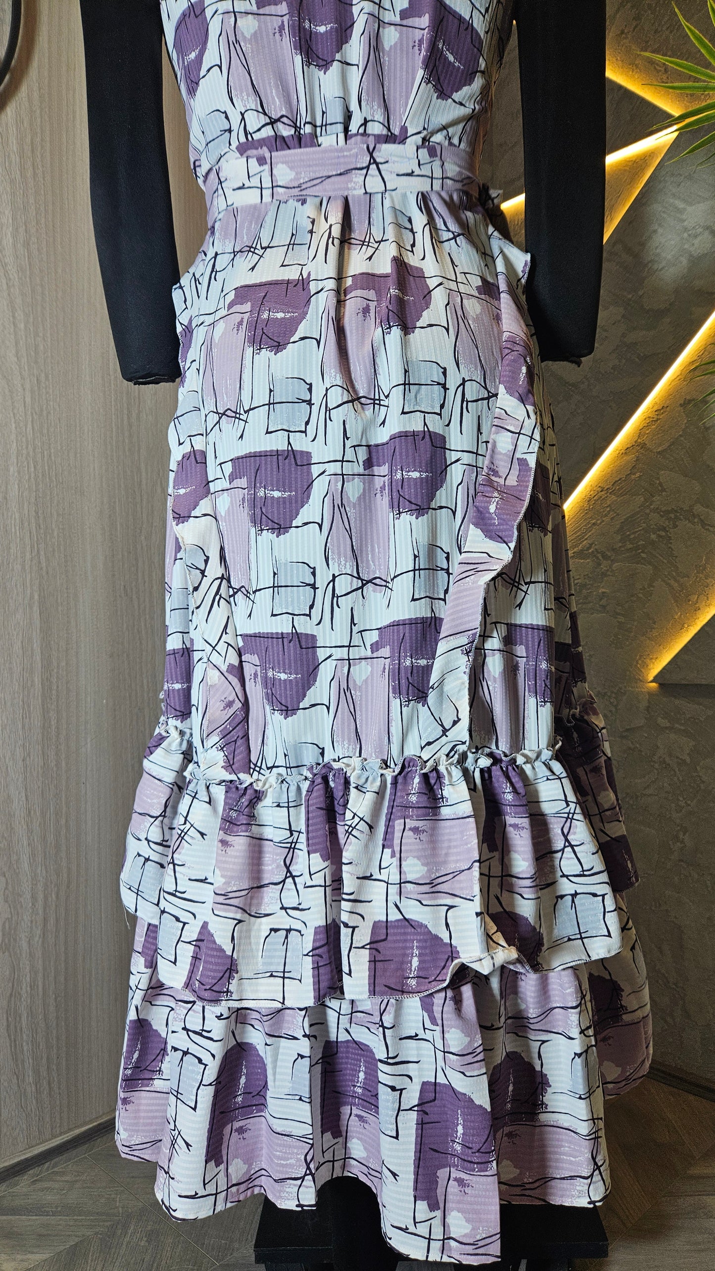 0136-D-HOB- Elegant Abstract Print Halter Neck Ruffle Dress- Made in India