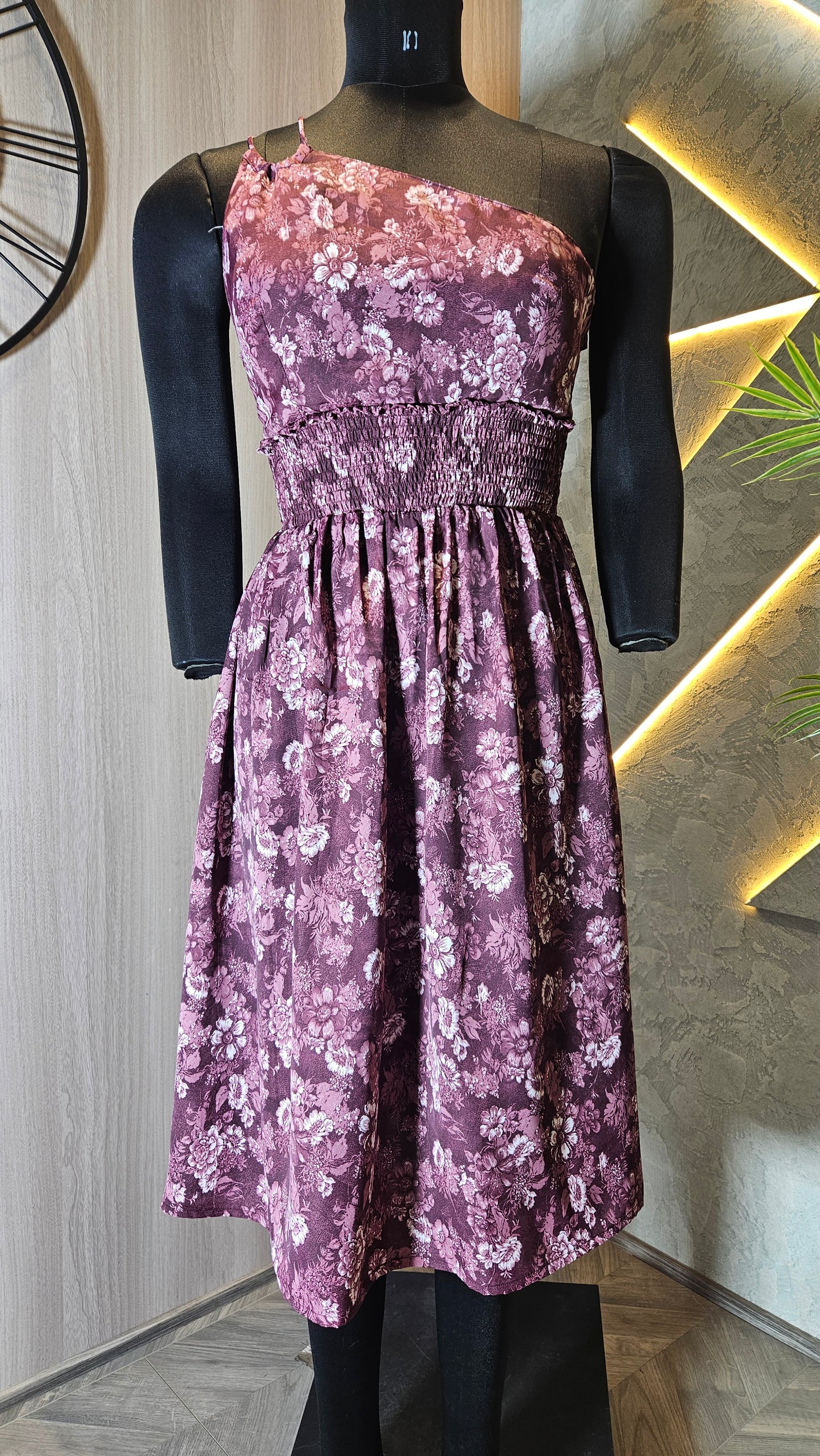 0137-D-HOB- Elegant One-Shoulder Floral Cotton Dress- Made in India