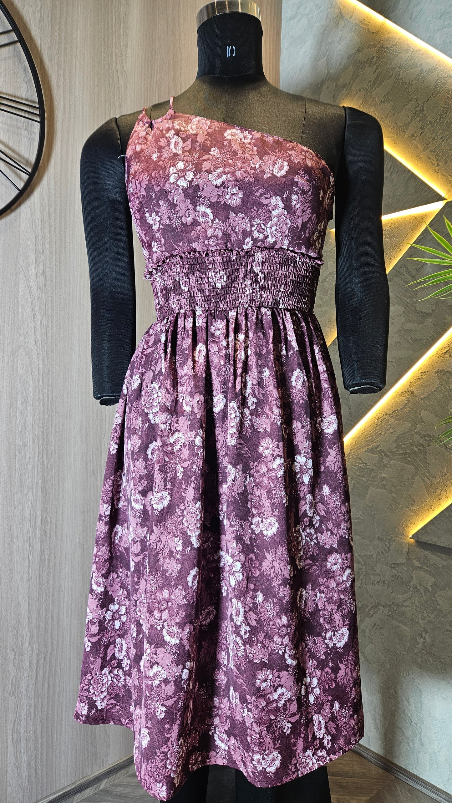 0137-D-HOB- Elegant One-Shoulder Floral Cotton Dress- Made in India