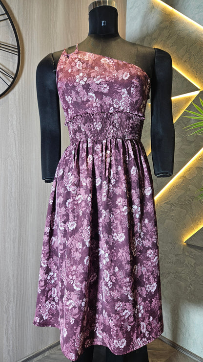 0137-D-HOB- Elegant One-Shoulder Floral Cotton Dress- Made in India