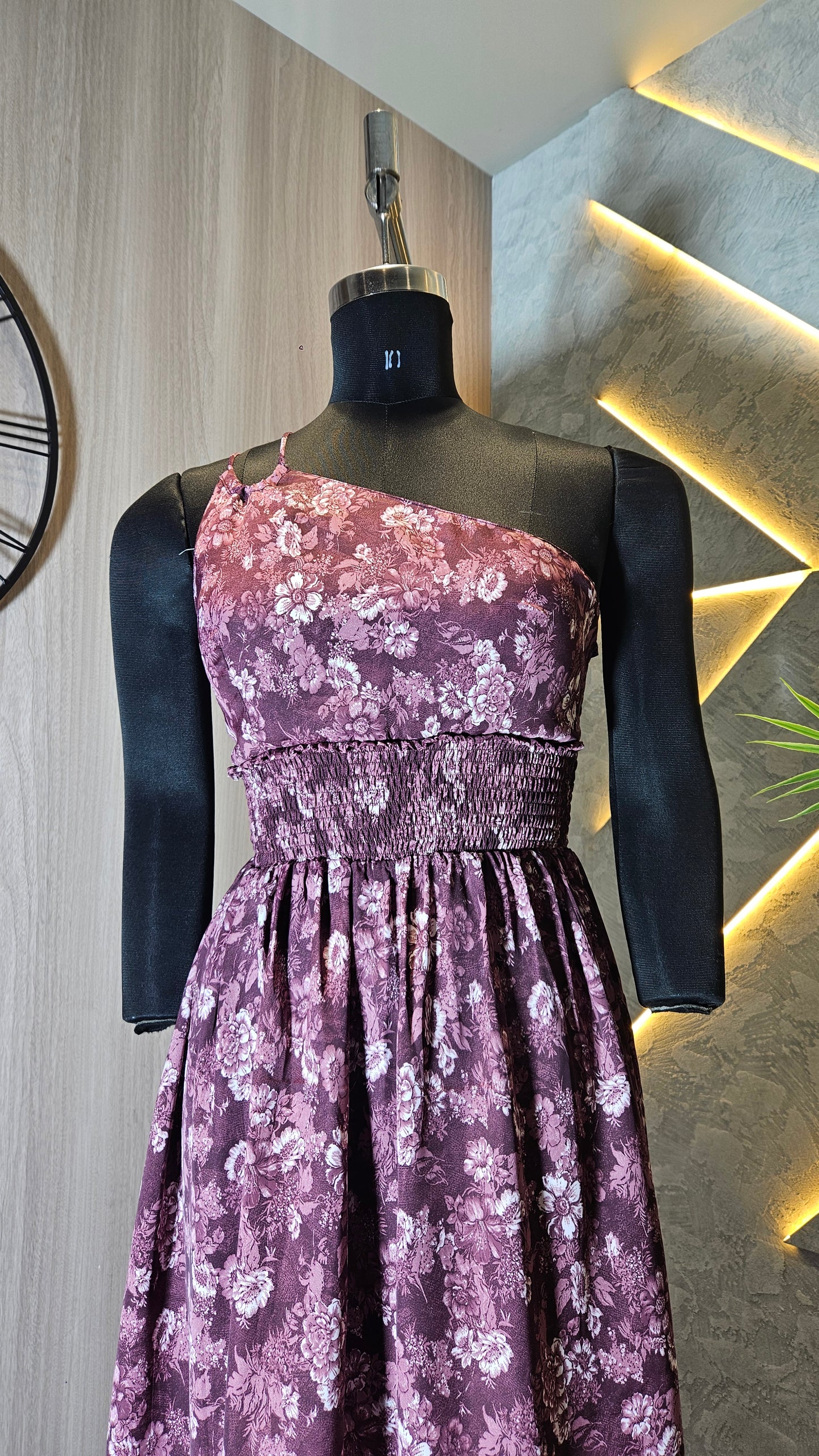 0137-D-HOB- Elegant One-Shoulder Floral Cotton Dress- Made in India