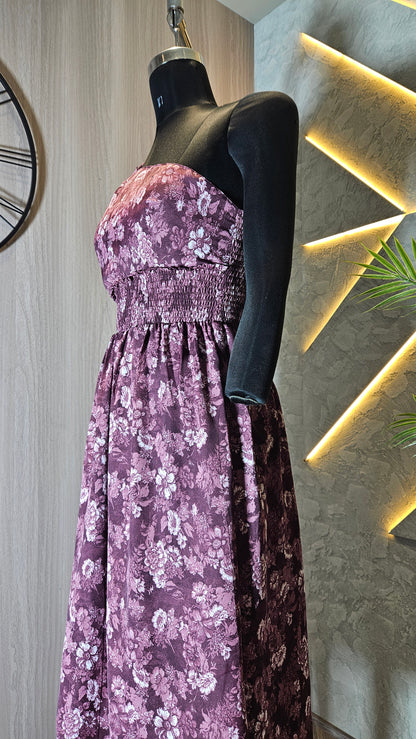 0137-D-HOB- Elegant One-Shoulder Floral Cotton Dress- Made in India