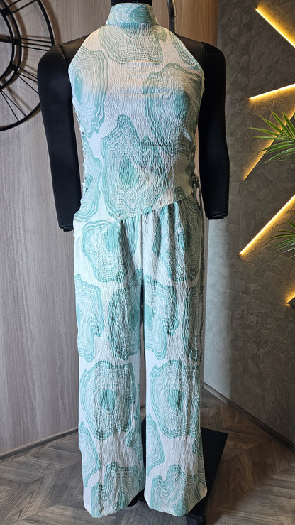 0138-C-HOB- Textured Halter Neck Palazzo Jumpsuit - Made in India