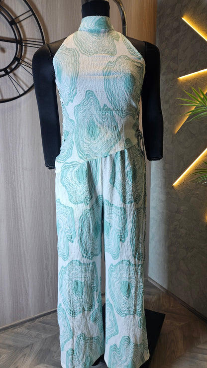 0138-C-HOB- Textured Halter Neck Palazzo Jumpsuit - Made in India