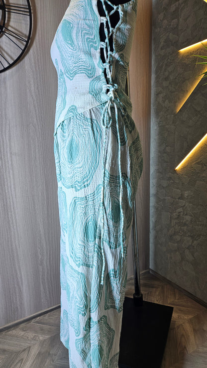 0138-C-HOB- Textured Halter Neck Palazzo Jumpsuit - Made in India