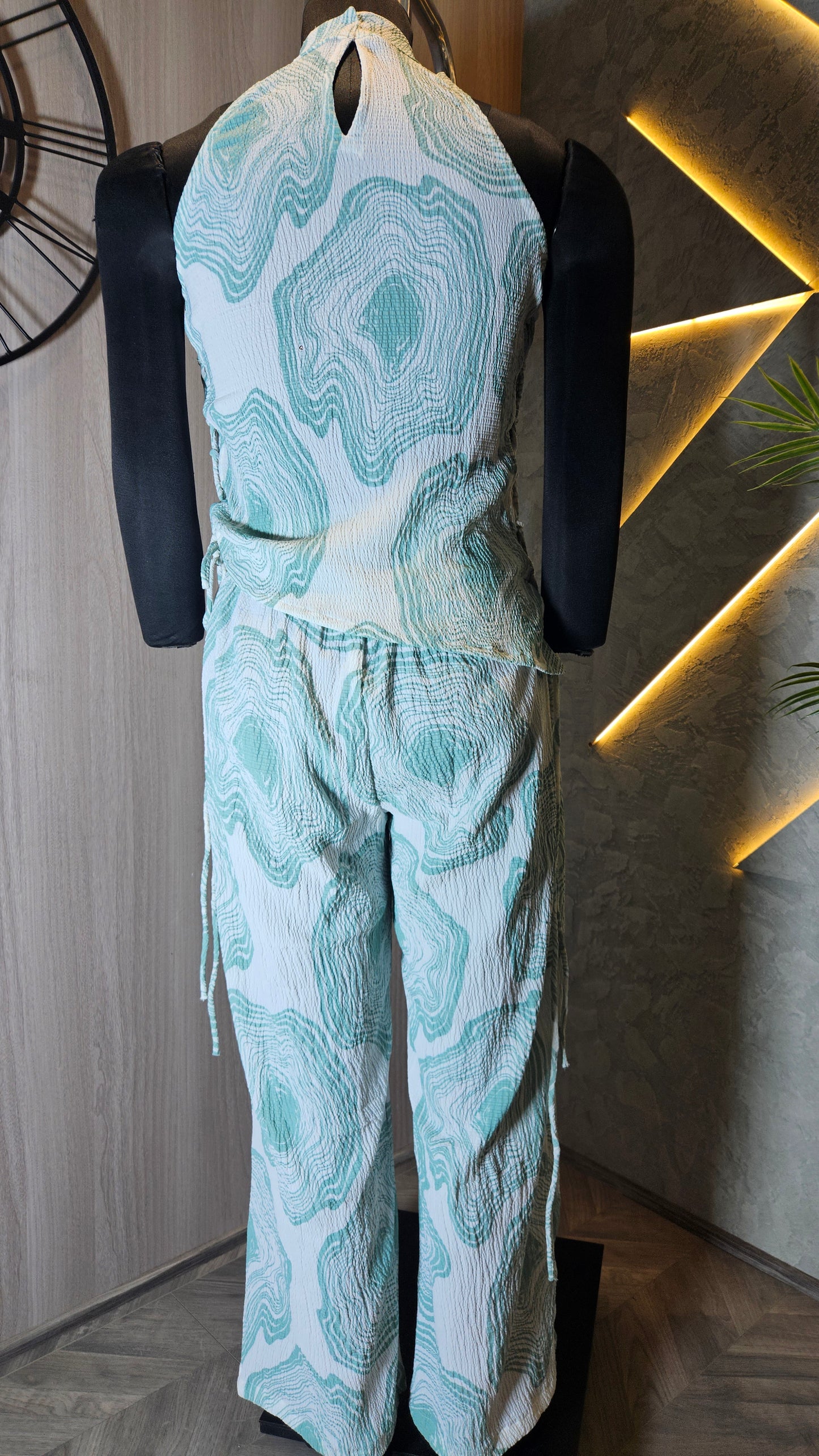 0138-C-HOB- Textured Halter Neck Palazzo Jumpsuit - Made in India