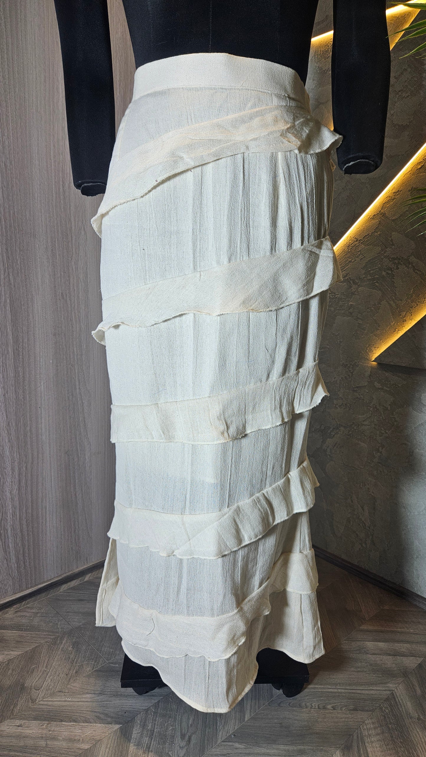 0144-SK-HOB-Handcrafted Layered Cotton Maxi Skirt  - Made in India