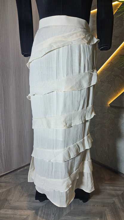 0144-SK-HOB-Handcrafted Layered Cotton Maxi Skirt  - Made in India