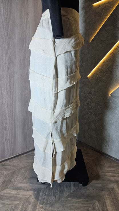 0144-SK-HOB-Handcrafted Layered Cotton Maxi Skirt  - Made in India