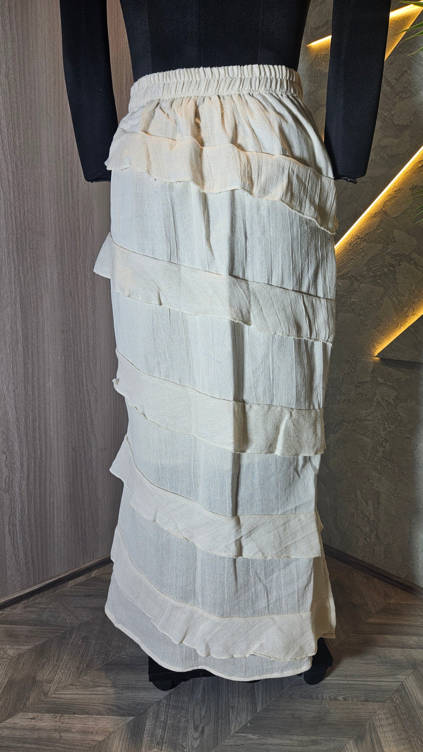 0144-SK-HOB-Handcrafted Layered Cotton Maxi Skirt  - Made in India